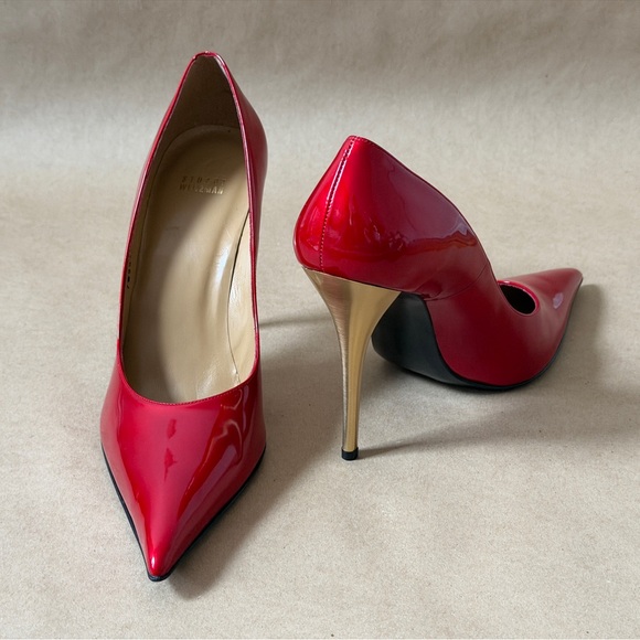 Stuart Weitzman Fever Red Quasar 12M Glossy Red Heels - Picture 4 of 8